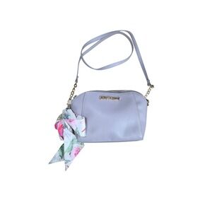 Betsey Johnson XO Anaya Lavender Grey Pebbled Crossbody Bag Floral Scarf Accent